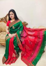 হ্যান্ডপ্রিন্ট হাফসিল্ক শাড়ী - Image 3