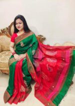 হ্যান্ডপ্রিন্ট হাফসিল্ক শাড়ী - Image 4