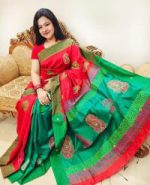 হ্যান্ডপ্রিন্ট হাফসিল্ক শাড়ী - Image 2