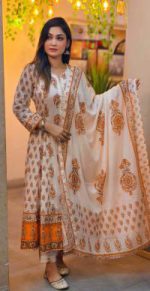 সুতি কাপড়ের গ্রাউন্ড/গোল থ্রি পিস - Image 2