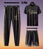 Premium Quality Stylist Printed Half Sleeve T-Shirt & Full pant,Half pant ( Set )for Men - Image 4