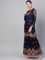 সেমি-স্টিচড জর্জেট এমব্রয়ডারি শারারা ড্রেস - Image 4