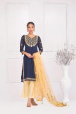 সেমী স্টিচড জর্জেট এমব্রয়ডারি থ্রী পিস - Image 4