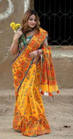 হাফ সিল্ক স্কিন প্রিন্ট শাড়ি - Image 3