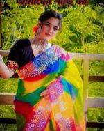 রংধনু আফসান প্রিন্টের হাফ সিল্ক শাড়ি - Image 4