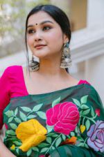 হাফ সিল্ক এমব্রয়ডারি শাড়ি। - Image 3