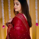 হাফসিল্ক গ্লিটার ওয়ার্ক আফসান প্রিন্ট শাড়ি ব্লাউস পিস সহ