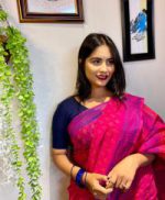 হাফ সিল্ক ব্লক প্রিন্ট শাড়ি ব্লাউজ পিস সহ - Image 4