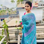হাফ সিল্ক ব্লক প্রিন্ট শাড়ি ব্লাউজ পিস সহ