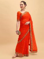 ব্লাউজ পিস সহ এমব্রয়ডারি জর্জেট শাড়ী - Image 2