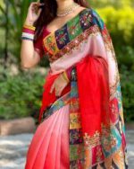 Stone and Digital Print Sharee with Blouse Piece - Image 2
