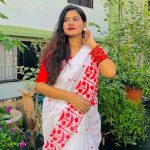 Half silk block print sharee
