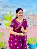 Semi Moslin Sharee  with Blouse Piece - Image 3