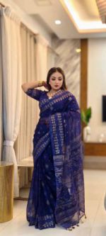 Half silk screen print saree with blause pcs - Image 2