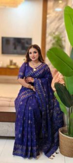 Half silk screen print saree with blause pcs - Image 4
