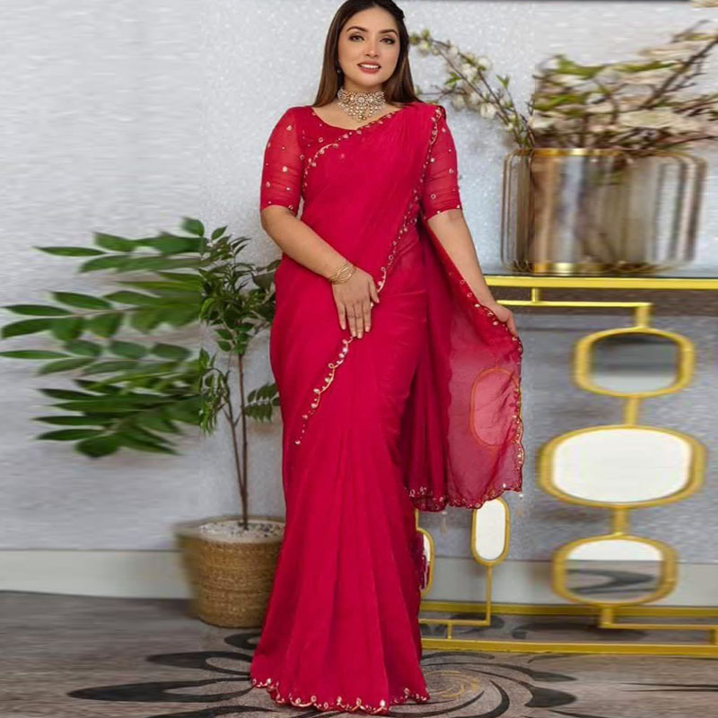 1762608125_L_6.jpg Semi Moslin Sharee with Blouse Piece - Image 1
