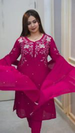 Rayon cotton dress full set Embroidery - Image 4