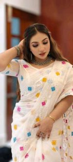 Half Silk Jamdani Print Saree - Image 3