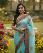 Premium Embroidery Semi Moslin Sharee - Image 3